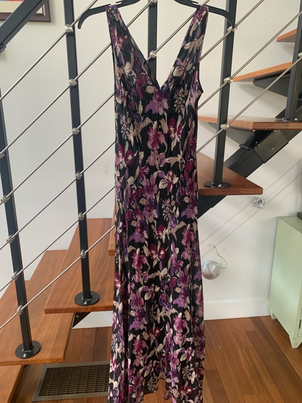 Papell Boutique Black Maxi Dress with Purple Floral Print - Picture 3 of 6